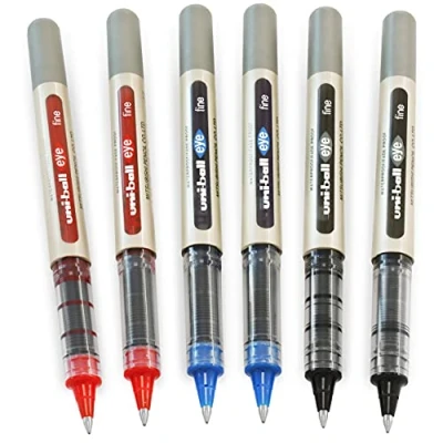 Abbildung von uni ball Eye UB 157 Tintenroller, mit 0,7 mm breiter Spitze, in Schwarz, Blau und Rot, 6 Stück