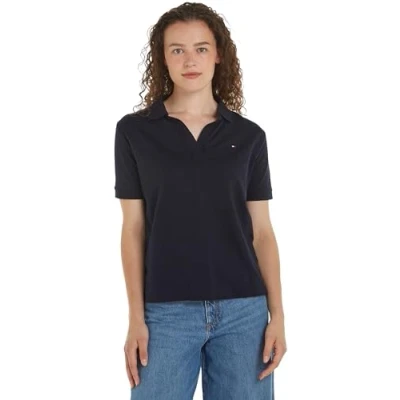 Abbildung von Tommy Hilfiger Damen Poloshirt Kurzarm Slim Fit, Blau (Desert Sky), XL