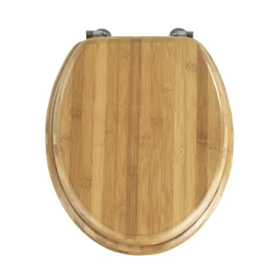 Abbildung von WENKO WC Sitz Bambus, Toilettensitz aus echtem Deckel mit rostfreien Edelstahl Scharnieren, 34 x 41 cm, Dunkelbraun