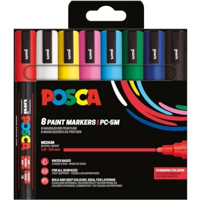 Abbildung von POSCA Uni Ball 182558 Marker Set, 8 Acrylstifte PC 5M, Permanent 1,8 2,5 mm Rundspitze