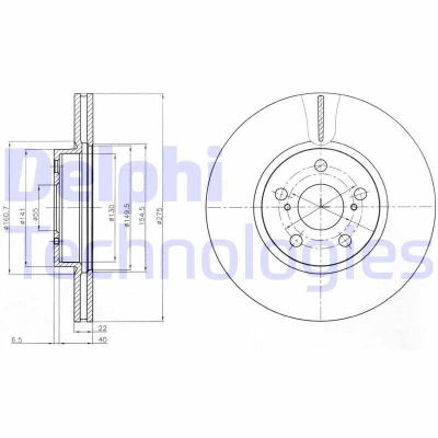 Abbildung von DELPHI BG4277 Bremsscheibe 275 22 5 Belüftet geölt unbehandelt ohne Radlager, ABS Sensorring TOYOTA: Urban Cruiser, Verso S, Corolla X Saloon