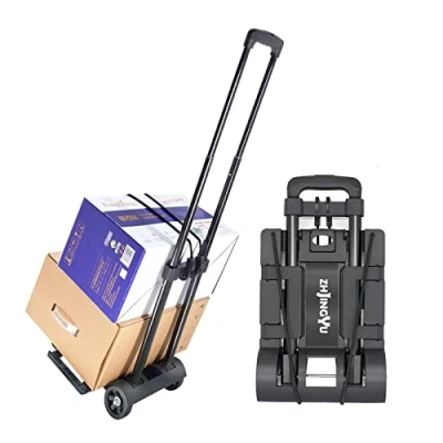 Abbildung von ZHJINGYU Max Belastung 45kg Teleskopstange Sackkarre klappbar,transportkarre klappba,Mini sackkarrer &amp; 2 elastische Seilkarre Erweiterbares großes Fahrgestellt (schwarz)