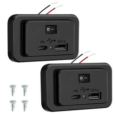 Abbildung von Hoembpn 4,8A Dual USB Auto Ladegerät Steckdose mit Schalter und LED, 12V/24V PD QC3.0 Ladebuchse Panel für Wohnmobil SUV LKW Marine(2 Stück)