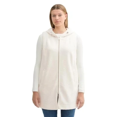 Abbildung von TOM TAILOR Damen 1044630 Plussize Teddy Weste mit Kapuze, 10315 Whisper White, 54 Plus