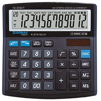 Abbildung von Tischrechner DONAU TECH/K DT4122 01 12 Stellig Wurzelfunktion/ 136x134x28mm/ Farbe: Schwarz/Rechner mit stelliger Anzeige/Dual Power Solar Batteriebetrieb/Kompaktes Design/ 5 Jahre Garantie