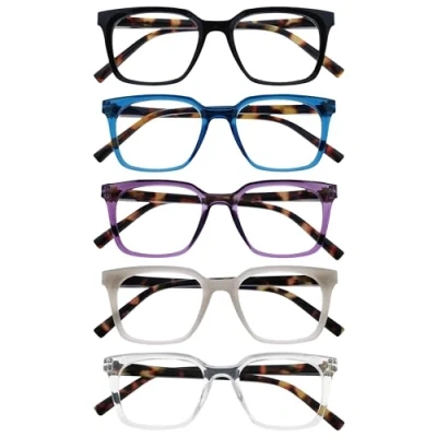 Abbildung von OPULIZE KOI Lesebrille 5er Pack Rechteckige Fassung Schwarz Blau Violett Grau Durchsichtig Damen Herren Unisex Federscharniere RRRRR50 1357C +1.50