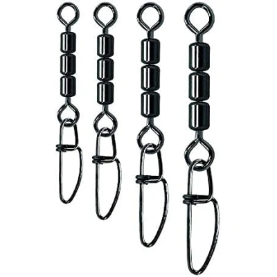 Abbildung von Set: 2 Packungen (insgesamt 12 STÜCK) Jenzi High Speed Wirbel mit Fastlock Karabiner, Black Nickel, Größe 10 Kg+gratis Petri Heil! Aufkleber