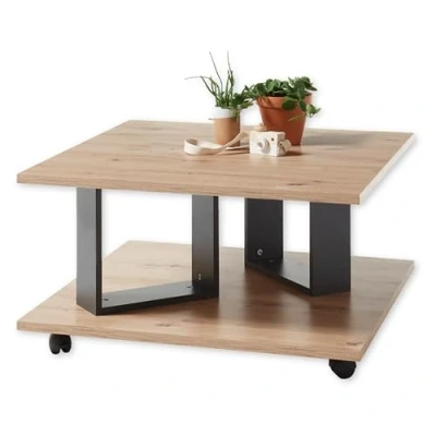 Abbildung von Stella Trading ZERA Couchtisch auf Rollen in Artisan Eiche Optik, Anthrazit Mobiler Sofatisch für Ihr Wohnzimmer 80 x 40 cm (B/H/T)
