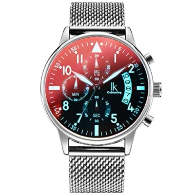 Abbildung von Alienwork Armbanduhr Herren Damen Silber Metall Mesh Armband Edelstahl Kalender Datum Schwarz