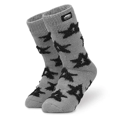 Abbildung von CityComfort Kuschelsocken Damen, Dicke Socken Rutschfeste Haussocken Damen (Schwarze Sterne)