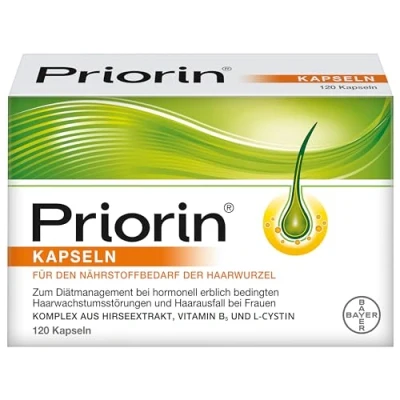 Abbildung von Priorin Kapseln Haarkapseln mit Nährstoffen für die Haarwurzeln bei hormonell erblich bedingtem Haarausfall und Haarwachstumsstörungen 1 x 120
