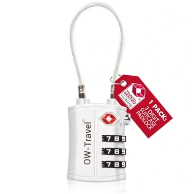 Abbildung von OW Travel Kabelschloss 3 Stellig Zahlenschloss Kofferschloss Vorhängeschloss Gepäckschloss Sicherheitsschloss TSA Lock Cable USA Schloss Zahlencode für Reisekoffer Spind Rucksack Luggage: 1 Silber