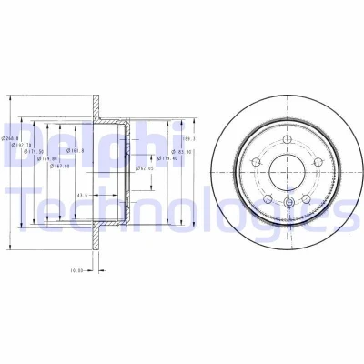 Abbildung von DELPHI BG3178 Bremsscheibe 269 10 5 voll geölt unbehandelt ohne Radlager, ABS Sensorring TOYOTA: Camry IV Saloon