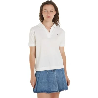 Abbildung von Tommy Hilfiger Damen Poloshirt Kurzarm Slim Fit, Weiß (Ecru), XS