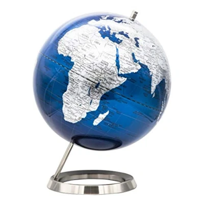 Abbildung von EXERZ Schülerglobus 25cm Globus Metallisches Blau mit einem Rostfreier Stahl Englischer Sprache Verpackung in hochwertiger Kraftbox, ideal zum Verschenken (25cm Blau)