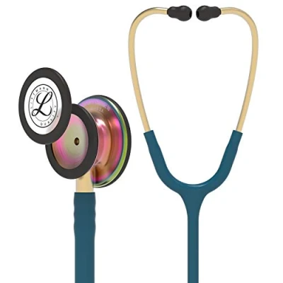 Abbildung von 3M Littmann Classic III Stethoskop zur Überwachung, 5807, regenbogenfarbenes Bruststück, karibikblauer Schlauch, 69 cm
