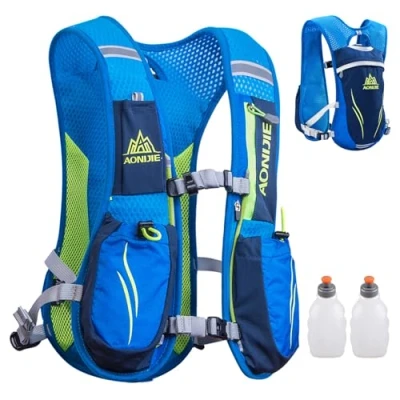 Abbildung von TRIWONDER Ultraleicht Trinkrucksack, 5.5L Laufrucksack, Trailrunning Rucksack, Hydration Pack im Freien, Rucksack Outdoor für Laufen, Marathon, Radfahren (Blau mit 2 Wasserflaschen)