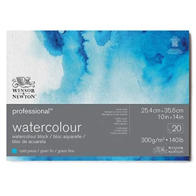 Abbildung von Winsor &amp; Newton 6664003 Professional Aquarellpapier im Block 20 Blatt 25,4 x 35,6cm, 300g/m², Feinkorn, helles natürliches weißes Papier in archivierbarer Qualität, gilbbeständig