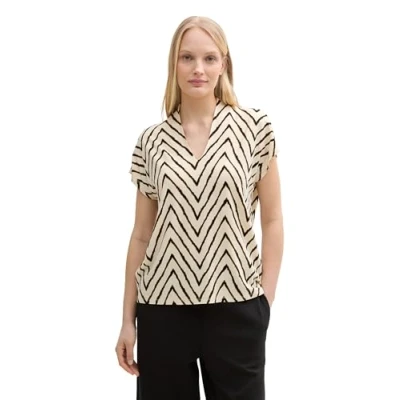 Abbildung von TOM TAILOR Damen 1047065 T Shirt, 38058 Natural Zig Zag Design, XL