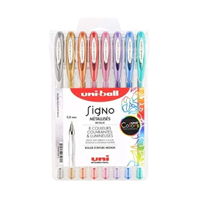 Abbildung von Uni Ball Mitsubishi Pencil 8 Gelschreiber Signo Metallic Farben Spitze 0,8 mm mittlere Schrift kreative Inliner für Karten und Hobbys