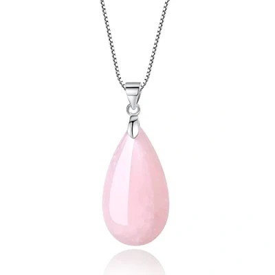 Abbildung von COAI Geschenkideen 925 Sterling Silber Kette mit Träne der Engel Wassertropfen Anhänger aus Rosenquarz für Freundin