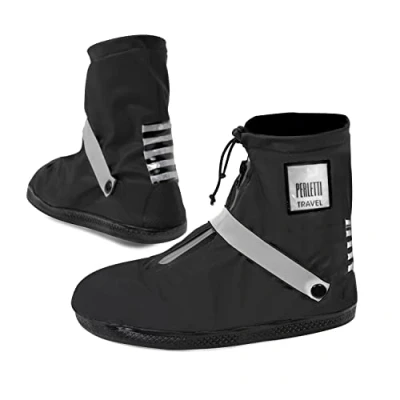 Abbildung von PERLETTI Schuhüberzieher Mehrweg Wasserdicht für Regen Schnee Schlamm Überschuhe Schwarz Reflektierend Rutschfest Wiedereverwendbar Beständig Niedrige Galoschen Damen Herren (Silber, S (36/39))