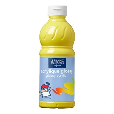 Abbildung von Lefranc Bourgeois 188295 Glossy Kinder Acrylfarbe, gebrauchsfertige flüssige glänzend und wasserfest, Ideal auf Papier, Karton, Holz, Gips, Metall, Plastik, 500ml Flasche Primärgelb