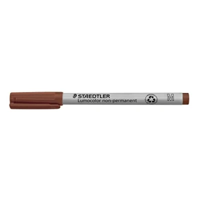 Abbildung von STAEDTLER Folienstift non permanent Lumocolor, braun, wasserlöslich, Made in Germany, lange Lebensdauer, Rundspitze M ca. 1,0, 10 braune Universalstifte im Kartonetui, 315 7
