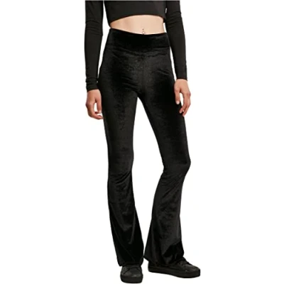 Abbildung von Urban Classics Ladies HIGH Waist Velvet BOOT CUT Leggings Stoffhose, Damen, Größe: XL, Black