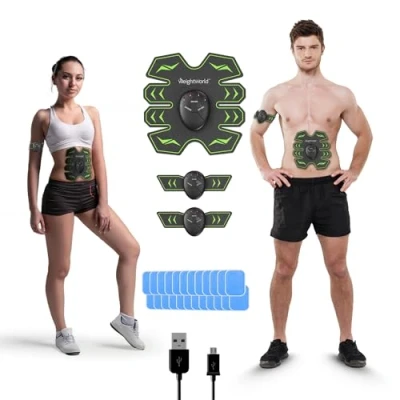 Abbildung von EMS Trainingsgerät Bauchmuskeltrainer Muskelstimulationsgerät für Bauch &amp; Arme 24 Elektro Gel Pads 3 in 1 6 Modi und 10 Intensitätsstufen ABS Stimulator Ganzkörper USB Bauchtrainer Zuhause