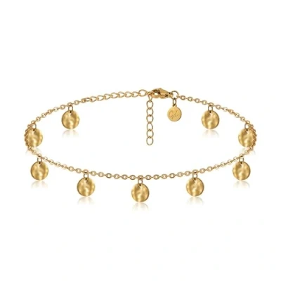 Abbildung von GD GOOD.designs Fußkettchen mit gehämmerten Plättchen I Wasserfeste Coin Fußkette für Damen Frauen aus Edelstahl Fusskettchen strukturierten Anhängern (Gold)