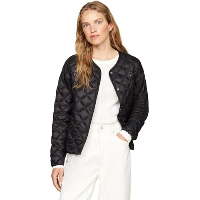 Abbildung von Tommy Hilfiger DOWN Quilted Collarless Übergangsjacke, Damen, Größe: Large, Black