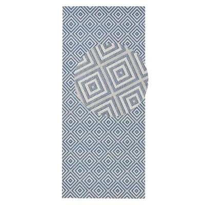 Abbildung von NORTHRUGS in und Outdoor Teppich Karo 80x200cm Wetterfest Modern Geometrisches Muster Kariert Allover Design Läufer für Balkon Terrasse Garten Wintergarten Wohnzimmerteppich Wasserfest Blau