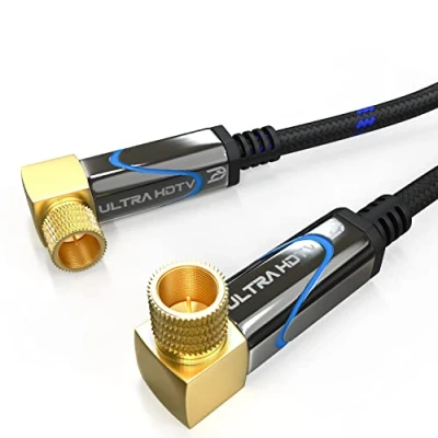 Abbildung von Ultra HDTV 1m SAT Antennenkabel by, Satellitenkabel Koaxialkabel 2x Gewinkelt, F Stecker (90 Grad) zu Grad), Metallstecker für TV, HDTV, Radio, DVB T, C, S, S2