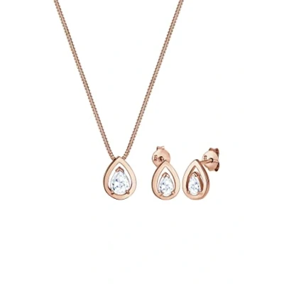Abbildung von Elli SET Tropfen Zirkonia Klassik Ohrringe, Damen, Größe: 45, Roségold