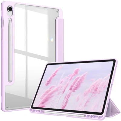 Abbildung von Fintie Hybrid Hülle für Samsung Galaxy Tab S9 FE 10.9 Zoll/Tab 11 Zoll 2023 Tablet mit Stifthalter Stoßfeste Schutzhülle transparenter Hartschale auf der Rückseite, Lavendel