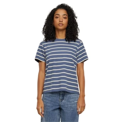 Abbildung von Urban Classics Striped Tshirt print, Damen, Größe: Small, Whitesand vintageblue