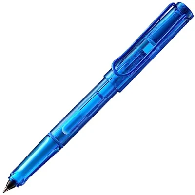 Abbildung von Lamy balloon Tintenroller 311 Volltransparenter Rollerball in der Farbe Blau Mit markantem Griffstück und pulverbeschichtetem Metallclip Tintenrollerpatrone Strichbreite B