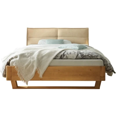 Abbildung von TJARK Modernes Massivholzbett 180x200, Fichte Komfortables &amp; hochwertiges Balkenbett mit gepolstertem Kopfteil 186 x 89 219 cm (B/H/T)
