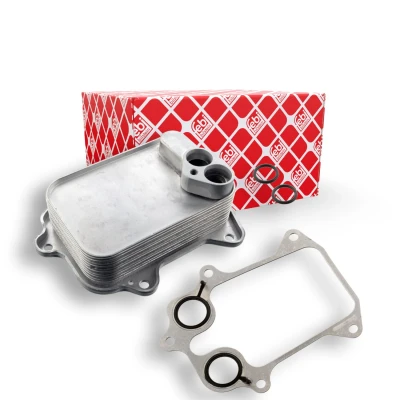 Abbildung von FEBI BILSTEIN 103299 Ölkühler mit Dichtungen VOLKSWAGEN: Touran I, Tiguan Polo V Hatchback, SKODA: Superb II Fabia 2, AUDI: A3 Hatchback