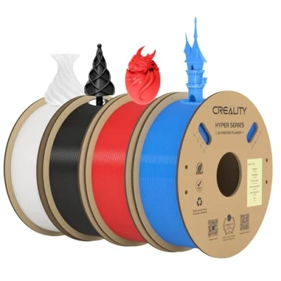 Abbildung von Creality Official Hyper PLA Filament Schwarz+Weiß+Blau+Rot 4KG, 3D Drucker für Hochgeschwindigkeitsdruck und widerstandsfähig, glatt, Überhang Leistung Maßgenauigkeit +/ 0.03mm, 4 Rollen
