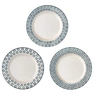 Abbildung von Bloomingville Suppenteller Kristina Retro Tiefe Teller Vintage große Ø 24 x H 4 cm, blau, Keramik, 3er Set, fasst ca. 400 ml
