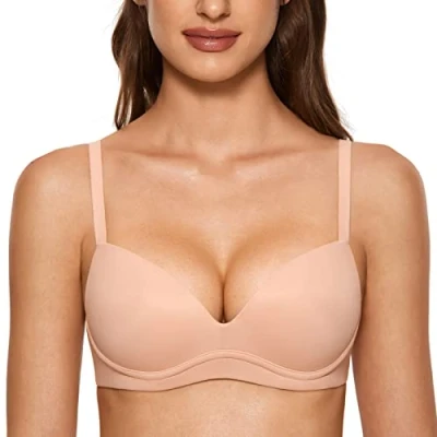 Abbildung von DOBREVA BH Damen ohne Bügel Push Up BHS Soft T Shirt Gepolstert Bustier Nahtlose Sleep Blush Beige 80C