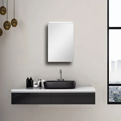 Abbildung von Talos Mirage Spiegelschrank 40 x 60 cm Bad mit LED Beleuchtung hochwertiger Aluminiumkorpus Badezimmerspiegelschrank neutral weißer Lichtfarbe
