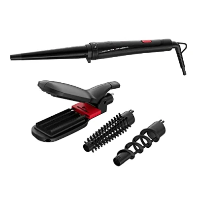 Abbildung von Rowenta x Karl Lagerfeld Looks Infinitos 9 in 1 CF422L Haarglätter und Lockenstab, heiße Haarbürste, Keramikbeschichtung, 190 C, kalte Spitze