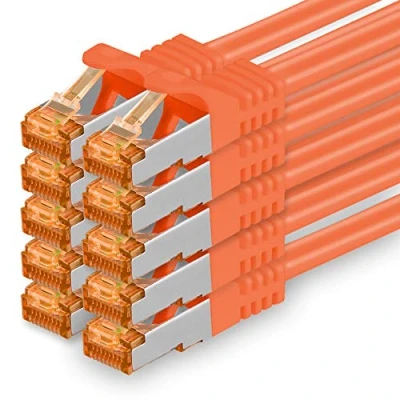 Abbildung von 1aTTack.de 3m Cat.7 Netzwerkkabel Orange 10 Stück Gigabit Ethernet LAN Kabel 10000 Mbit S Patchkabel Cat7 FTP PIMF Schirmung LSZH Rohkabel Rj45 Stecker Cat 6a x 3 Meter