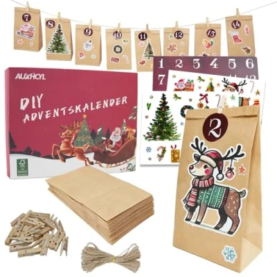 Abbildung von AUXHCYL Adventskalender zum Befüllen Tüten, 2024 Weihnachtskalender Selber Machen, 24 Pcs DIY Adventstüten Befüllen, Adventkalender Basteln für Kinder &amp; Erwachsene
