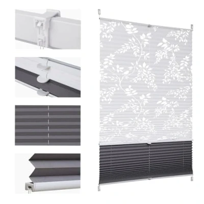 Abbildung von Sekey Plissee Doppelplissee Day+Night Verdunkelung ohne Bohren verspannt Lichtschutz Klemmfix Lichtdurchlässig Ausbrenner Muster 90x130cm,Weißund grau