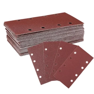 Abbildung von WORKPRO Schleifblatt Set 100 Stück, Schleifpapier Klett Körnung 40/60/80/120, 8 Löcher, Zubehör für Multischleifer, Schwingschleifer, Holz Metall und Farbe