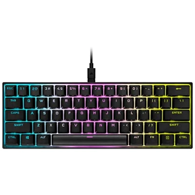 Abbildung von Corsair K65 RGB Mini, 60% kabelgebundene mechanische Gaming Tastatur, Cherry MX Schalter, Rot, PBT Double Shot Tastaturen, kompatibel mit iCUE, QWERTY ES PC, Mac, Xbox, Schwarz